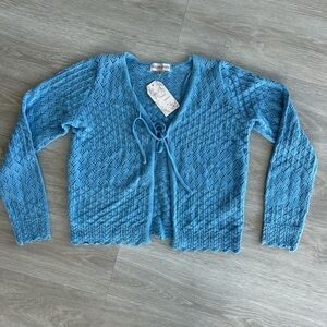 NWT Willow&Wind eyelet tie-front Cardigan Light Blue Wmns M Crochet cottagecore